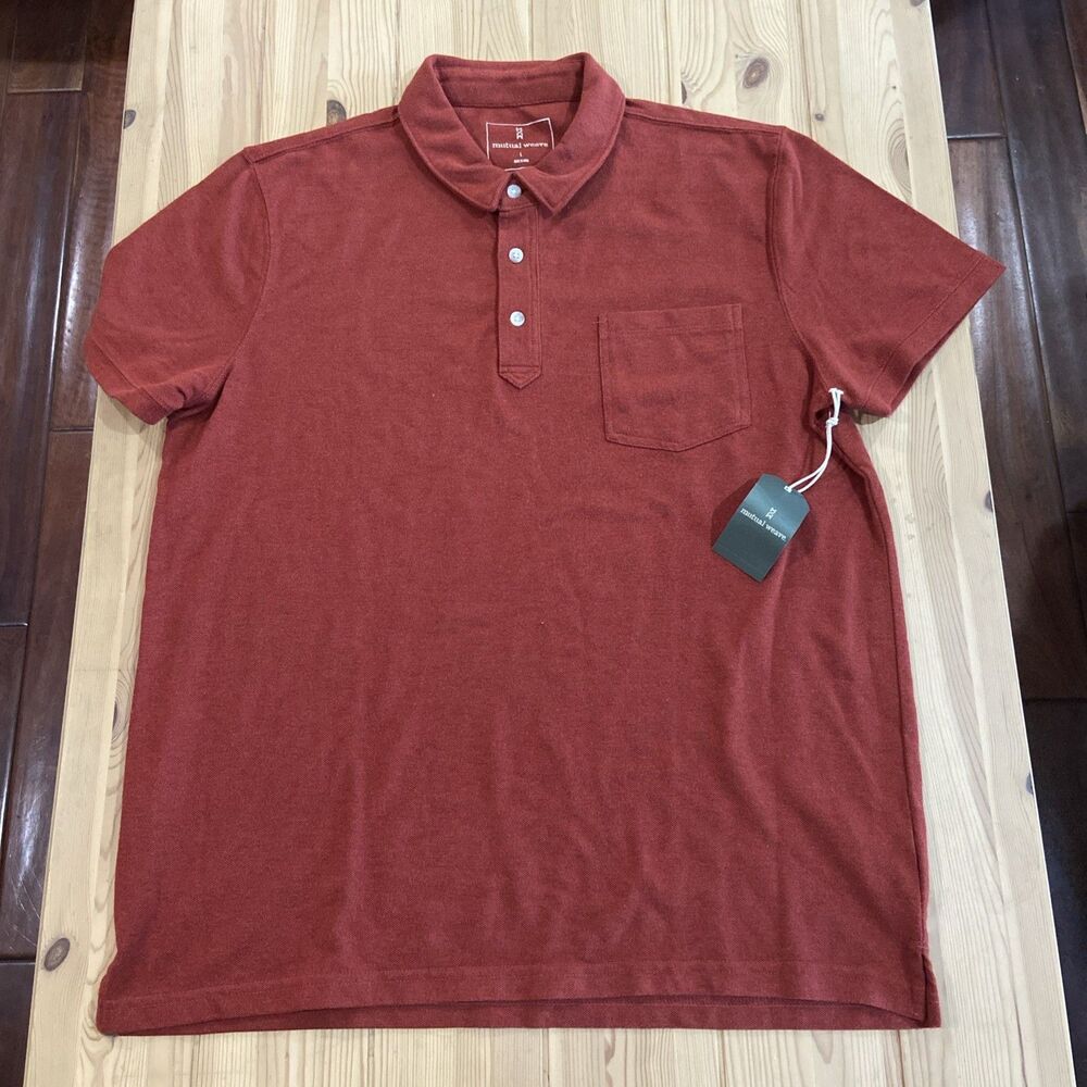 Mutual Weave Polo Shirt Clay Cotton Blend Golf Casual Rugby Men Size Large NWT